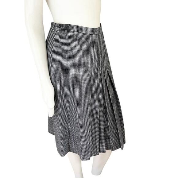 VTG SAVILLE Pleated Houndstooth Midi Skirt in Black & White  Wool blend  SZ 8 - Picture 4 of 11
